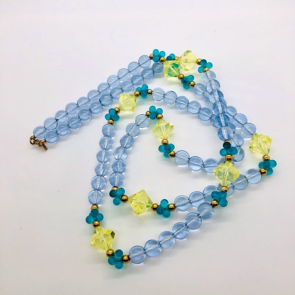 Vintage Signed Blue Yellow Bead Necklace 💎💛 HTF rare clasp item - Picture 3 of 17